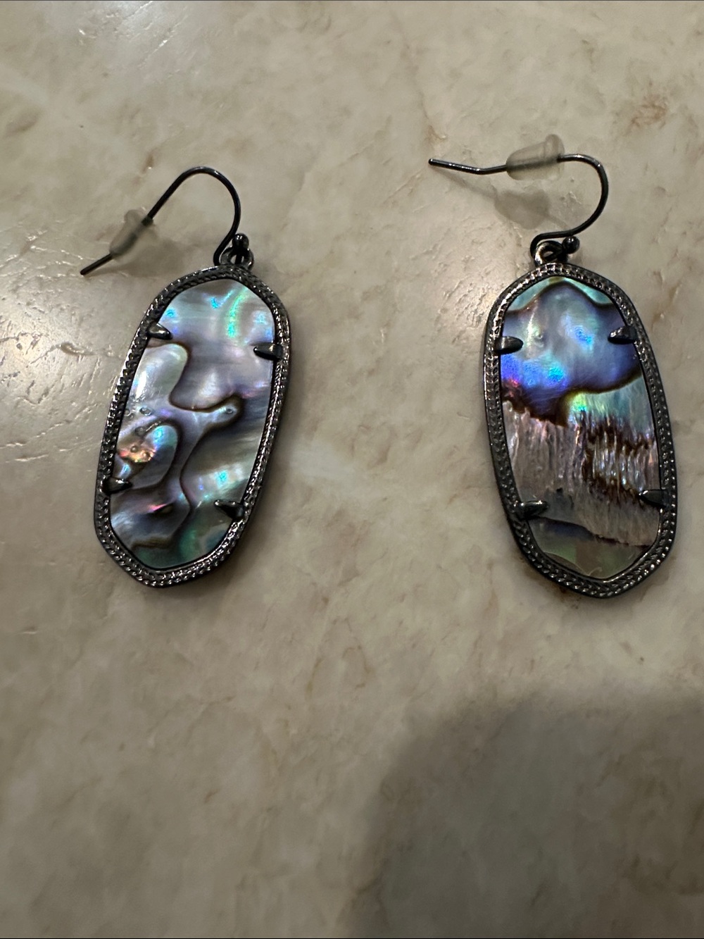 Iridescent Abalone Drop Earrings — Blue-Green Shell